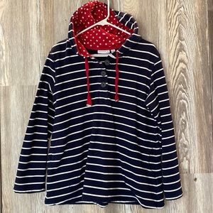 Susan Graver navy and white striped hoodie with pockets, M